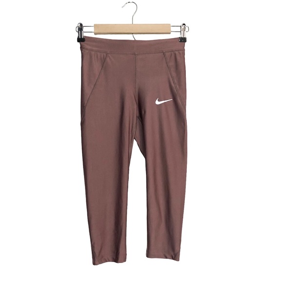 Nike Dri-Fit Workout Dusty Rose Drawstring Side Pockets Capri Leggings XS - Picture 1 of 14